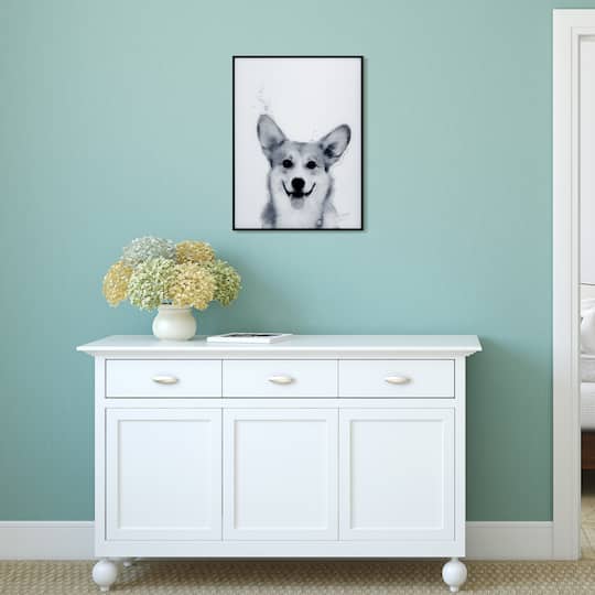Empire Art Direct 24" x 18" Corgi Black & White Pet Reverse Printed Wall Art Glass Frame